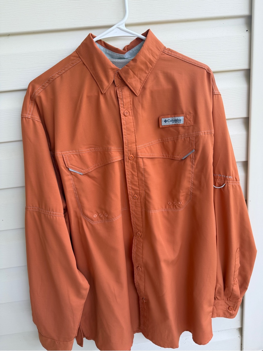 Columbia PFG Orange Long Sleeve Button-Front Fishing Shirt Med Omni Shade
